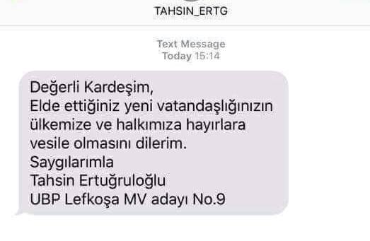 Ertuğruloğlu'ndan aday numaralı SMS