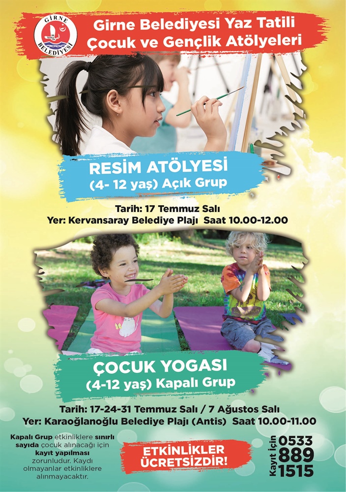 Girne Belediyesi resim atölyesi ve çocuk yogası yarın başlıyor