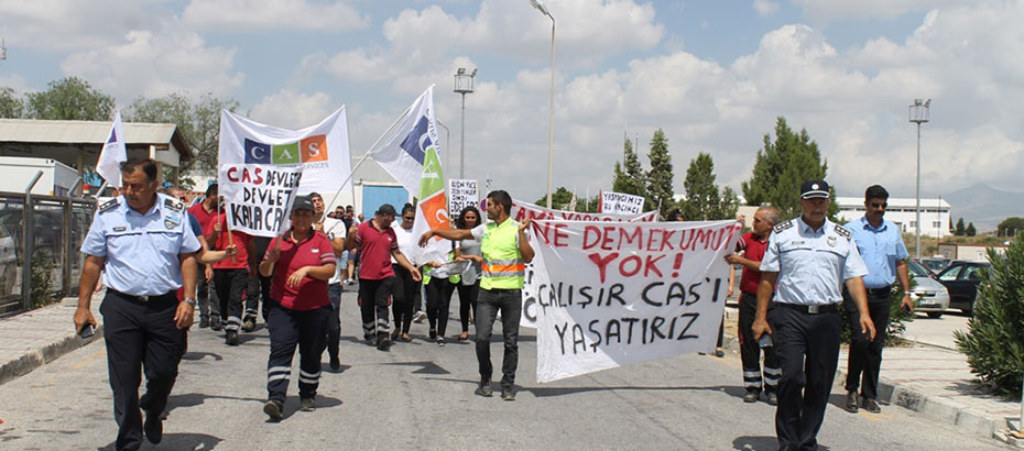 CAS çalışanları Ercan’da eylemde
