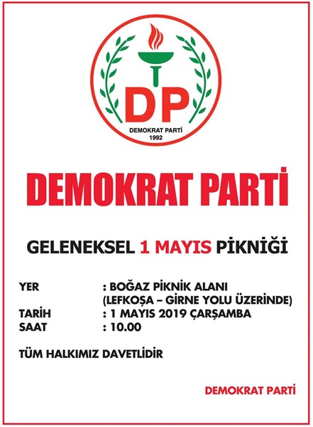 DP, Geleneksel 1 Mayıs pikniğini Girne Boğaz Piknik Alanı'nda düzenleyecek