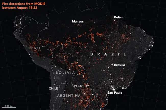 NASA verileri Amazonlar’da yangın yoğunluğunun rekor düzeye ulaştığını gösteriyor