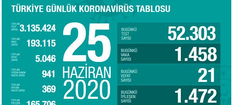 Türkiye’de koronavirüsü atlatan kişi sayısı 165 bin 706 oldu
