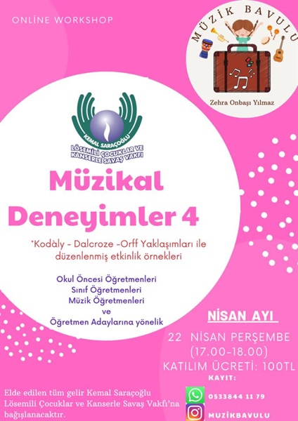 Kemal Saraçoğlu Lösemili Çocuklar ve Kanserle Savaş Vakfı yararına Perşembe günü “Müzikal Deneyimler 4” adlı etkinlik düzenlenecek