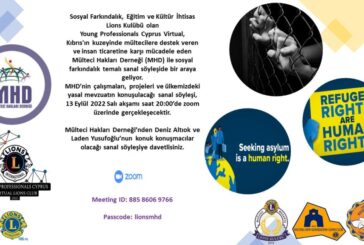 Lions Kulübü Young Professionals Cyprus Virtual ve Mülteci Hakları Derneği, sanal söyleşide bir araya gelecek