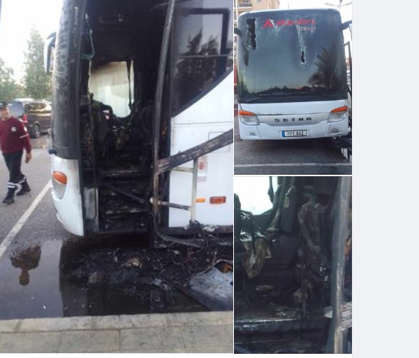 Gazimağusa terminalinde bir otobüs yandı